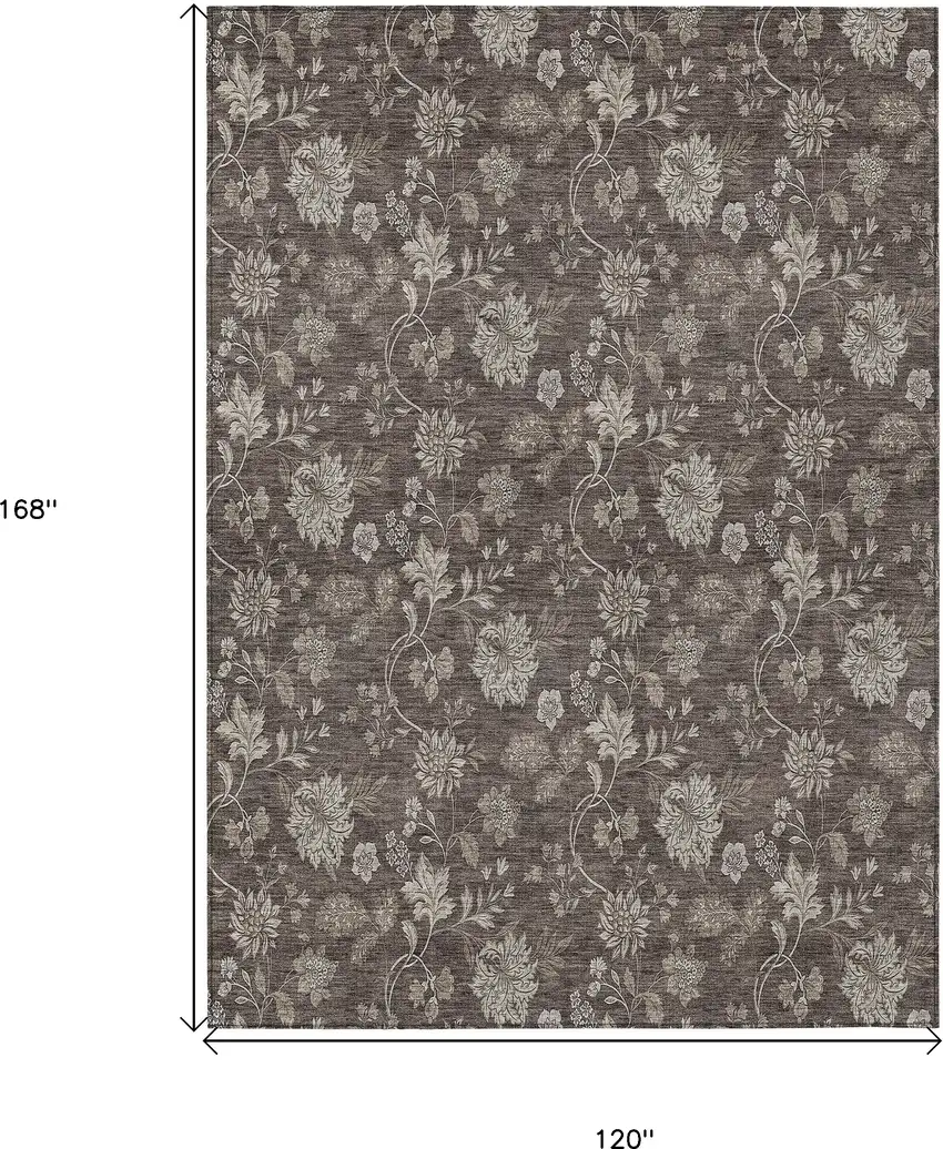 Chocolate Beige And Taupe Floral Washable Indoor Outdoor Area Rug Photo 3