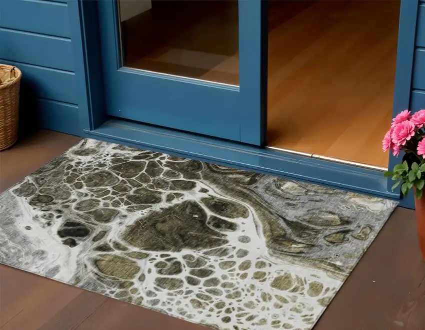 Chocolate Beige And Taupe Nautical Washable Indoor Outdoor Area Rug Photo 1