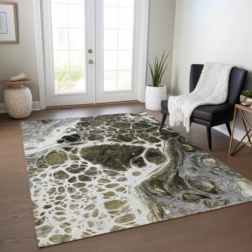 Chocolate Beige And Taupe Nautical Washable Indoor Outdoor Area Rug Photo 9
