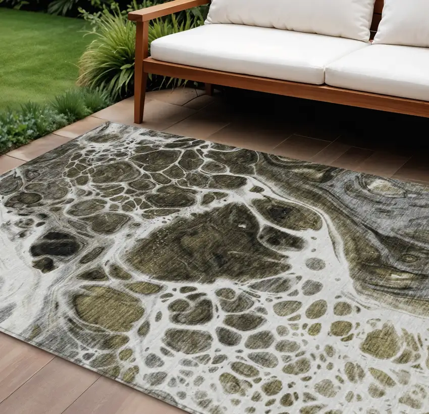 Chocolate Beige And Taupe Nautical Washable Indoor Outdoor Area Rug Photo 1