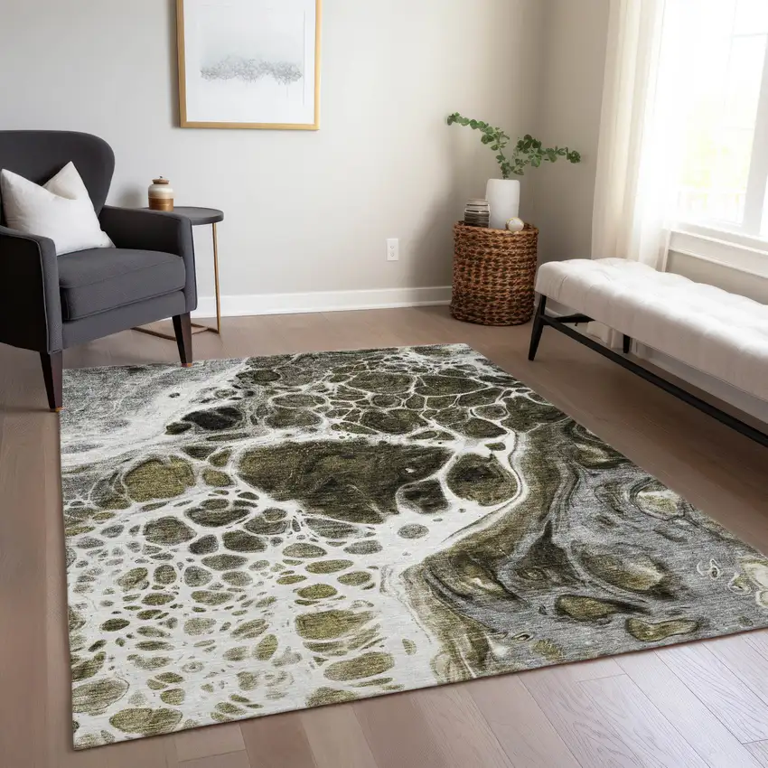 Chocolate Beige And Taupe Nautical Washable Indoor Outdoor Area Rug Photo 9
