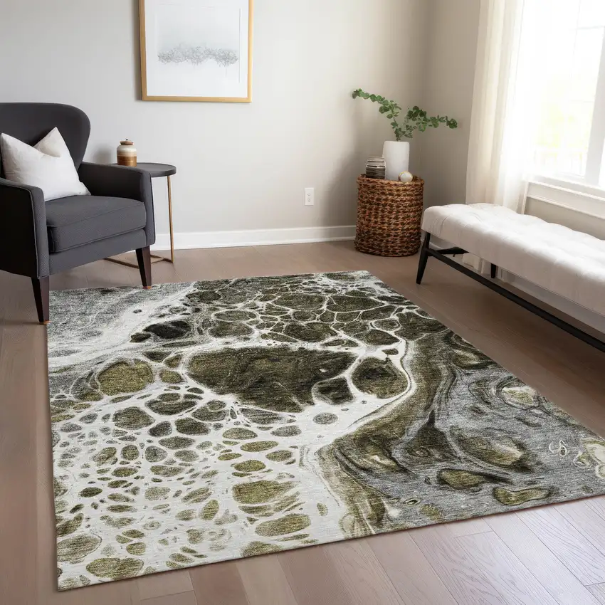 Chocolate Beige And Taupe Nautical Washable Indoor Outdoor Area Rug Photo 9
