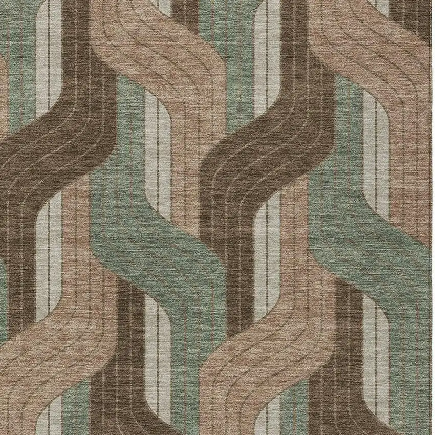 Chocolate Beige And Taupe Striped Washable Indoor Outdoor Area Rug Photo 2