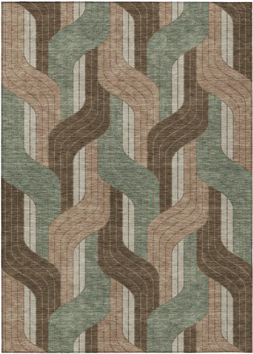 Chocolate Beige And Taupe Striped Washable Indoor Outdoor Area Rug Photo 1