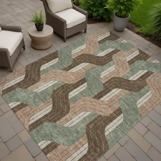 Chocolate Beige And Taupe Striped Washable Indoor Outdoor Area Rug Photo 7