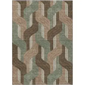 Photo of Chocolate Beige And Taupe Striped Washable Indoor Outdoor Area Rug