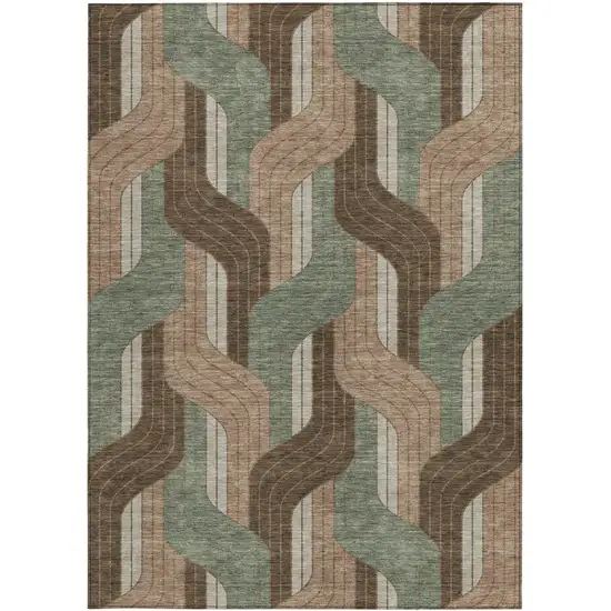 Chocolate Beige And Taupe Striped Washable Indoor Outdoor Area Rug Photo 3