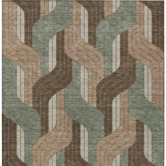 Chocolate Beige And Taupe Striped Washable Indoor Outdoor Area Rug Photo 3