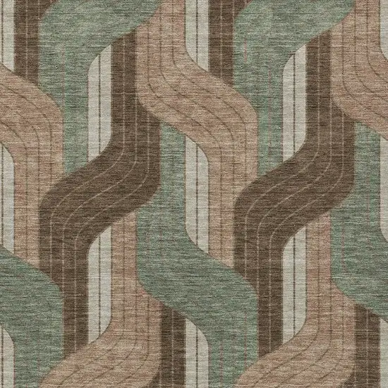 Chocolate Beige And Taupe Striped Washable Indoor Outdoor Area Rug Photo 2