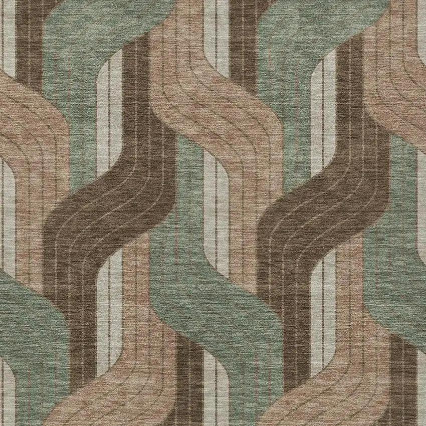 Chocolate Beige And Taupe Striped Washable Indoor Outdoor Area Rug Photo 2