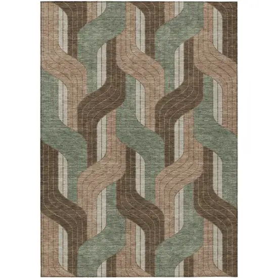Chocolate Beige And Taupe Striped Washable Indoor Outdoor Area Rug Photo 1