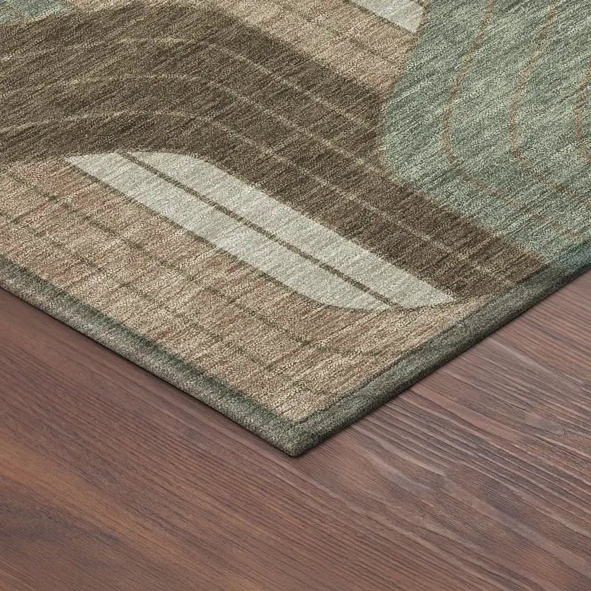 Chocolate Beige And Taupe Striped Washable Indoor Outdoor Area Rug Photo 5