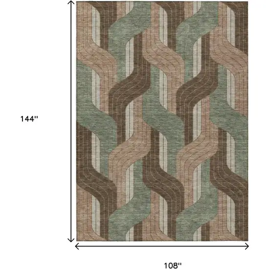 Chocolate Beige And Taupe Striped Washable Indoor Outdoor Area Rug Photo 7