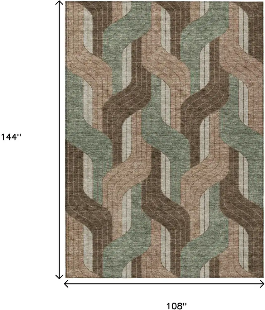 Chocolate Beige And Taupe Striped Washable Indoor Outdoor Area Rug Photo 7