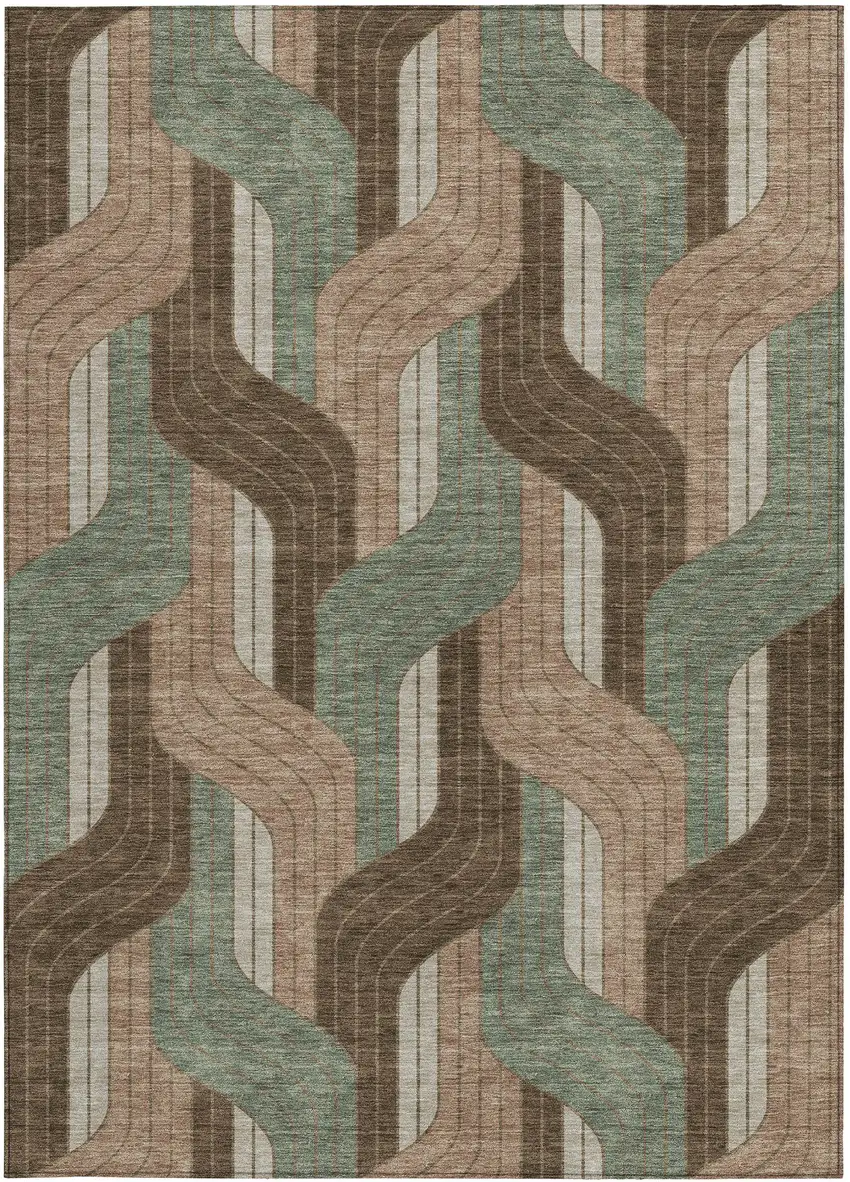 Chocolate Beige And Taupe Striped Washable Indoor Outdoor Area Rug Photo 3