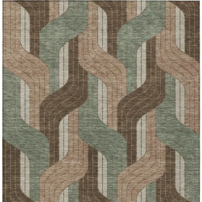 Chocolate Beige And Taupe Striped Washable Indoor Outdoor Area Rug Photo 2
