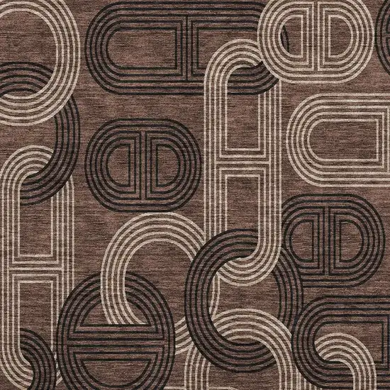 Chocolate Black And Beige Geometric Washable Area Rug With UV Protection Photo 2