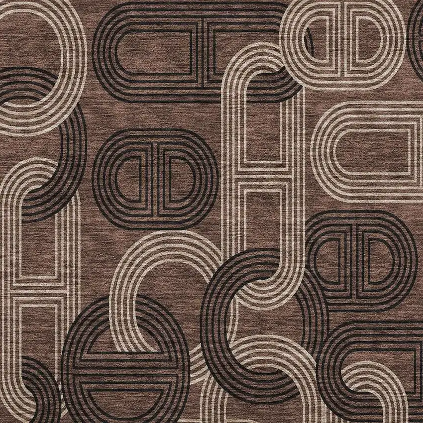Chocolate Black And Beige Geometric Washable Area Rug With UV Protection Photo 2