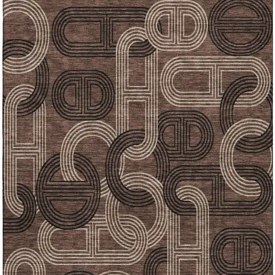Chocolate Black And Beige Geometric Washable Area Rug With UV Protection Photo 3