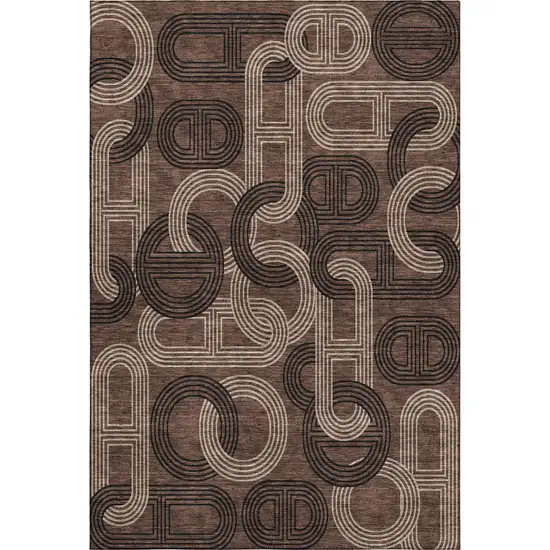 Chocolate Black And Beige Geometric Washable Area Rug With UV Protection Photo 1