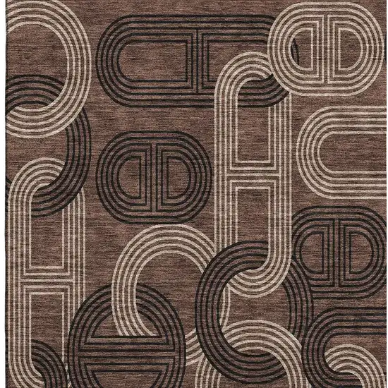 Chocolate Black And Beige Geometric Washable Area Rug With UV Protection Photo 2