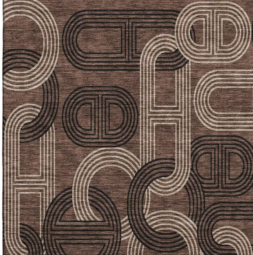 Chocolate Black And Beige Geometric Washable Area Rug With UV Protection Photo 2