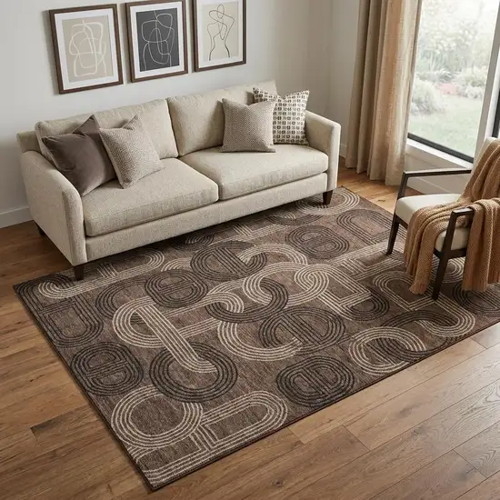 Chocolate Black And Beige Geometric Washable Area Rug With UV Protection Photo 1