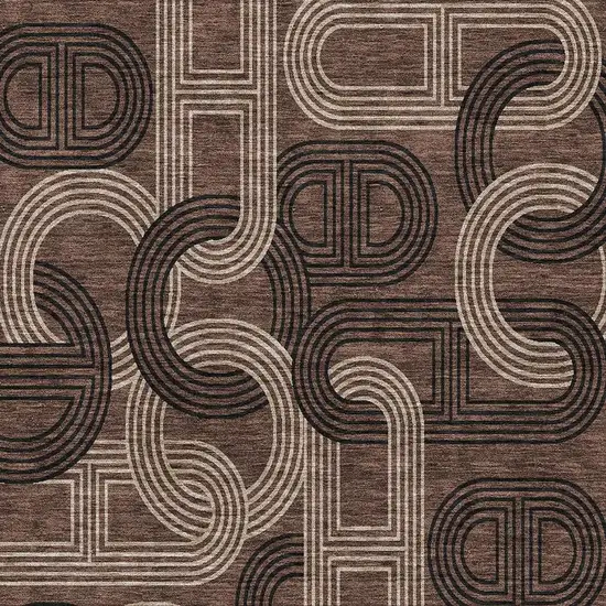 Chocolate Black And Beige Geometric Washable Area Rug With UV Protection Photo 2