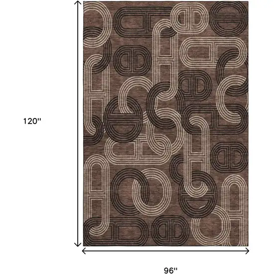 Chocolate Black And Beige Geometric Washable Area Rug With UV Protection Photo 8