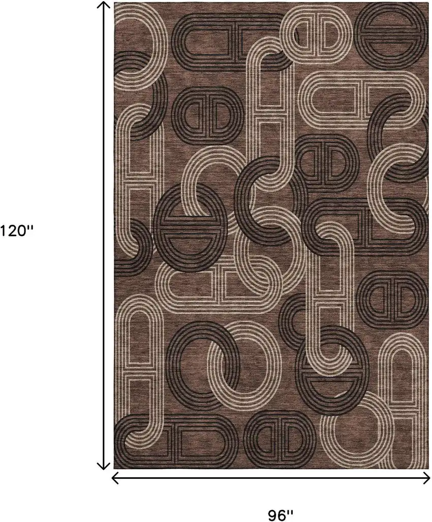 Chocolate Black And Beige Geometric Washable Area Rug With UV Protection Photo 8