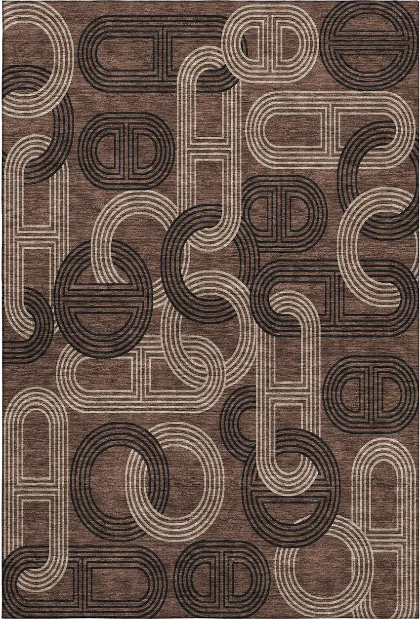 Chocolate Black And Beige Geometric Washable Area Rug With UV Protection Photo 1