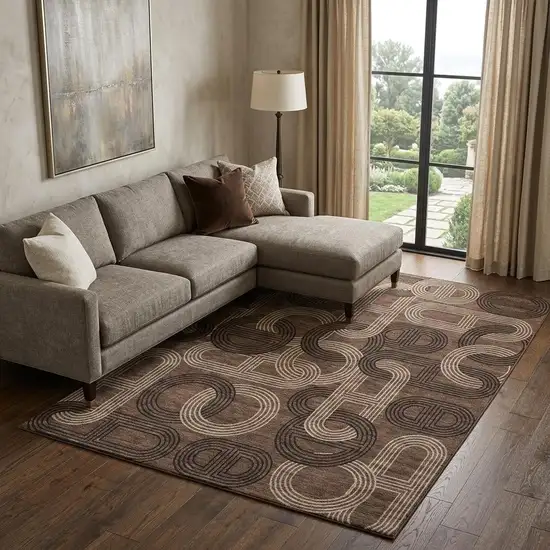 Chocolate Black And Beige Geometric Washable Area Rug With UV Protection Photo 1