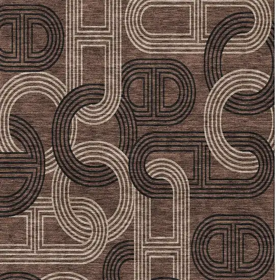 Chocolate Black And Beige Geometric Washable Area Rug With UV Protection Photo 2
