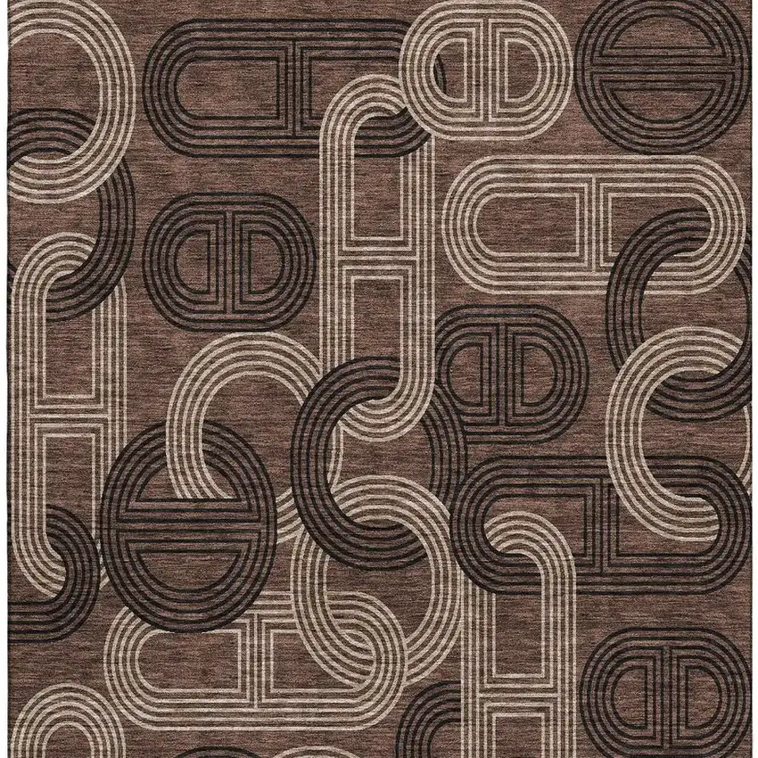 Chocolate Black And Beige Geometric Washable Area Rug With UV Protection Photo 3