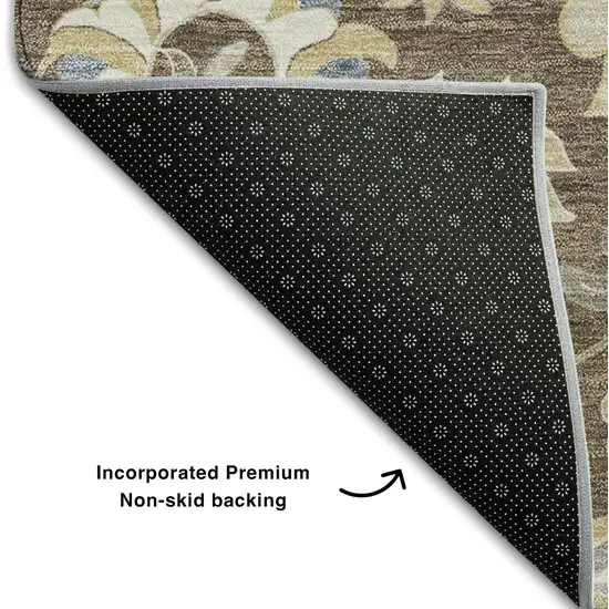 Chocolate Blue And Beige Floral Washable Area Rug With UV Protection Photo 6