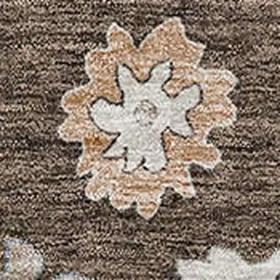 Chocolate Blue And Beige Floral Washable Area Rug With UV Protection Photo 4