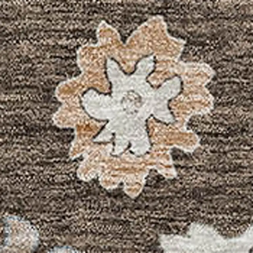 Chocolate Blue And Beige Floral Washable Area Rug With UV Protection Photo 4