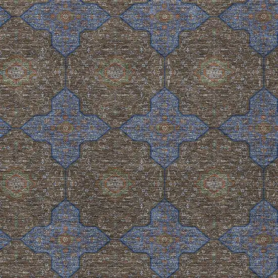 Chocolate Blue And Beige Quatrefoil Washable Indoor Outdoor Area Rug Photo 2