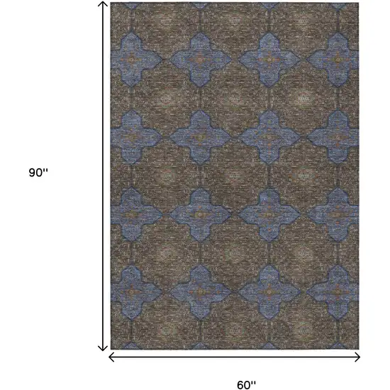 Chocolate Blue And Beige Quatrefoil Washable Indoor Outdoor Area Rug Photo 7