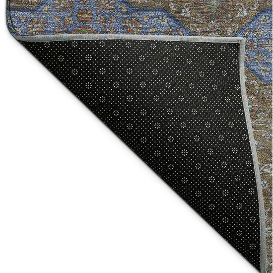 Chocolate Blue And Beige Quatrefoil Washable Indoor Outdoor Area Rug Photo 9