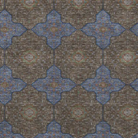 Chocolate Blue And Beige Quatrefoil Washable Indoor Outdoor Area Rug Photo 2