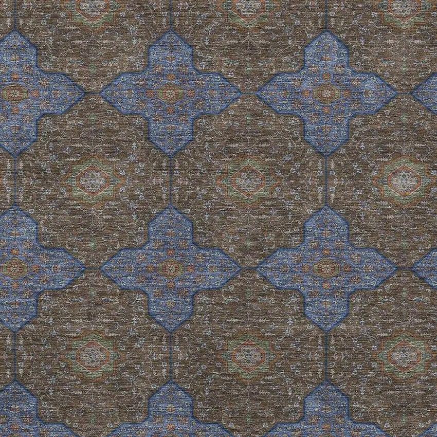 Chocolate Blue And Beige Quatrefoil Washable Indoor Outdoor Area Rug Photo 2