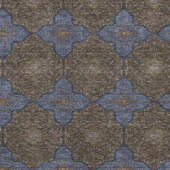 Chocolate Blue And Beige Quatrefoil Washable Indoor Outdoor Area Rug Photo 2