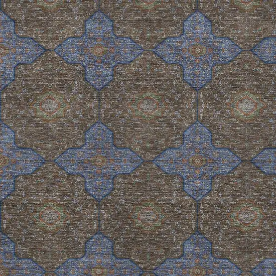 Chocolate Blue And Beige Quatrefoil Washable Indoor Outdoor Area Rug Photo 2