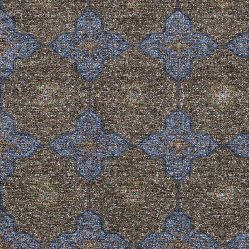 Chocolate Blue And Beige Quatrefoil Washable Indoor Outdoor Area Rug Photo 2