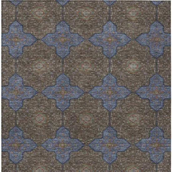 Chocolate Blue And Beige Quatrefoil Washable Indoor Outdoor Area Rug Photo 3