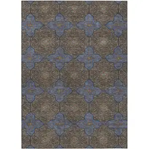 Photo of Chocolate Blue And Beige Quatrefoil Washable Indoor Outdoor Area Rug