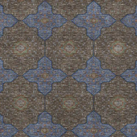 Chocolate Blue And Beige Quatrefoil Washable Indoor Outdoor Area Rug Photo 2