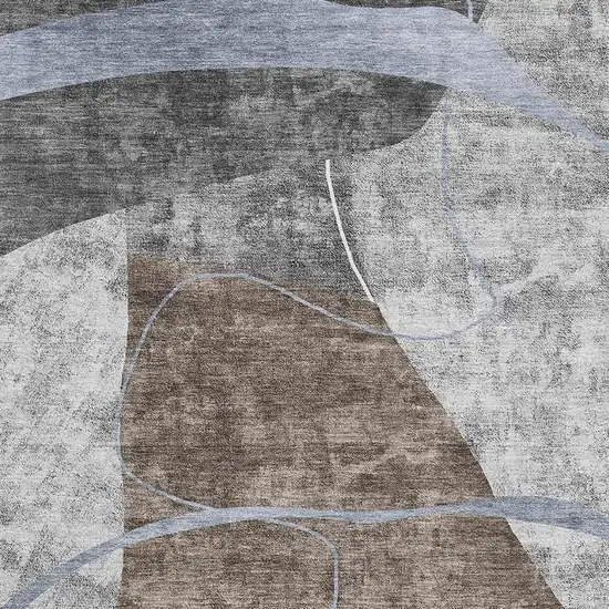 Chocolate Blue And Gray Abstract Geometric Washable Area Rug With UV Protection Photo 3