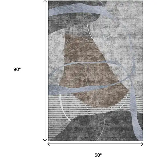 Chocolate Blue And Gray Abstract Geometric Washable Area Rug With UV Protection Photo 3